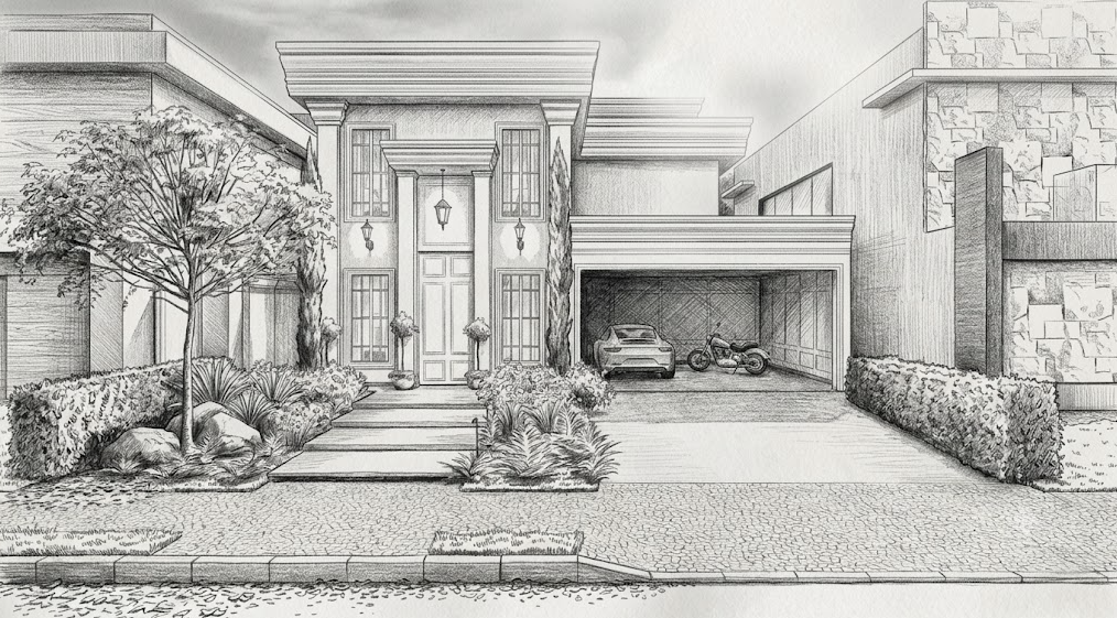 Projeto residencial de alto padrão — fachada clássica